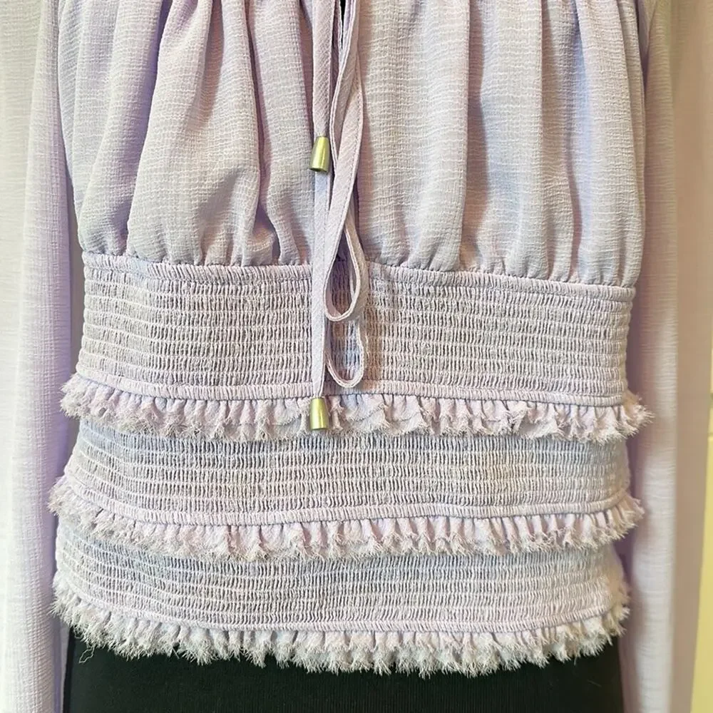 Free People Lolita Lavender Purple Smocked Boho Cottagecore Fairy Top Size L